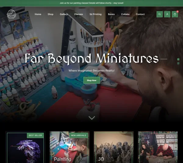 Far Beyond Miniatures hobbyist website - Custom WordPress development for miniature painting community