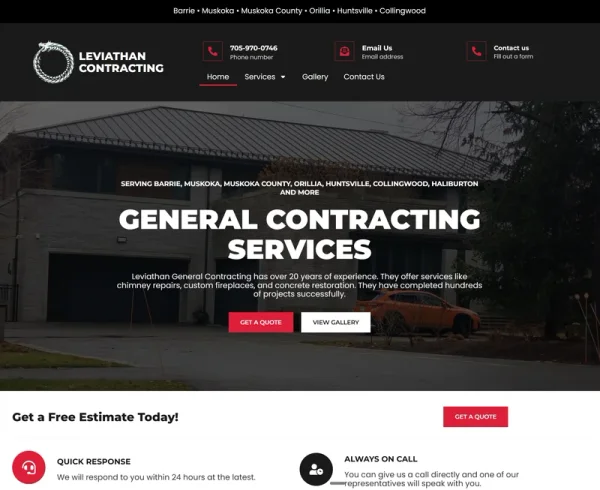Leviathan Contracting construction website - Custom WordPress development for contractor Mississauga