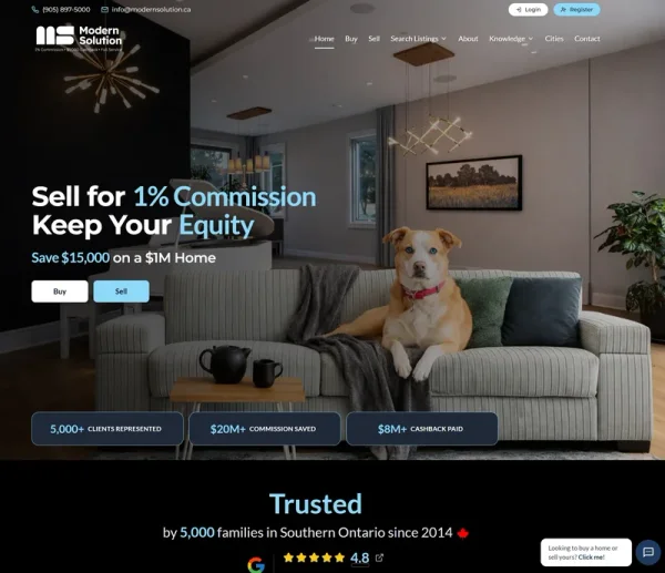 Modern Solution Realty real estate website - Custom WordPress development for realty company