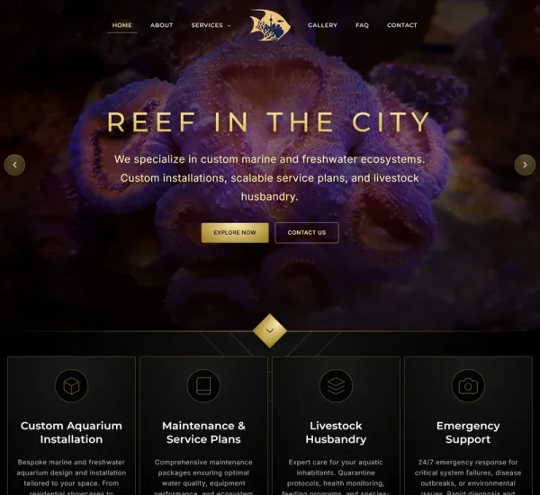 Reef in the City aquarium store website - Custom WordPress development for local business