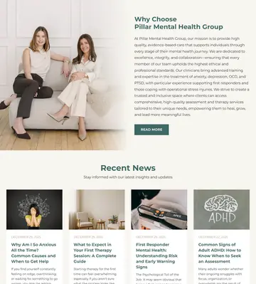 Pillar Mental Health website built on WordPress