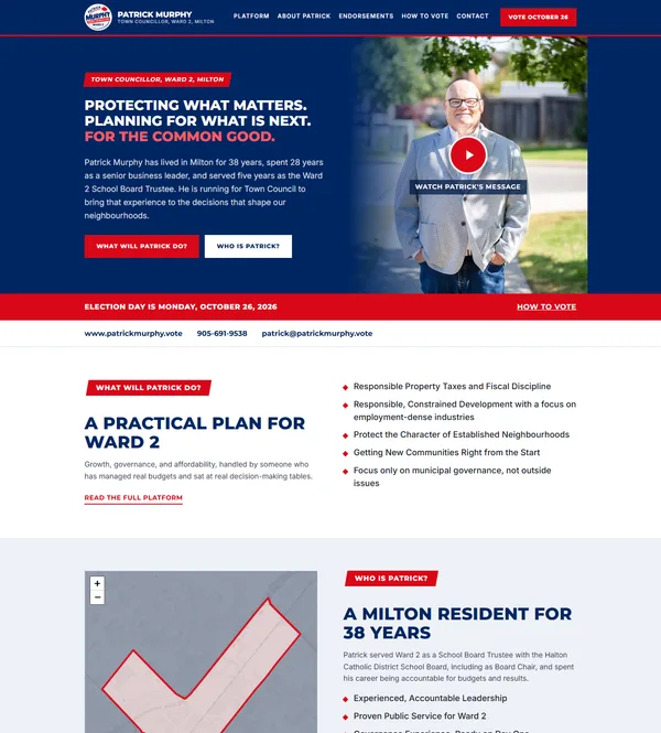 Patrick Murphy for Ward 2 town council campaign website